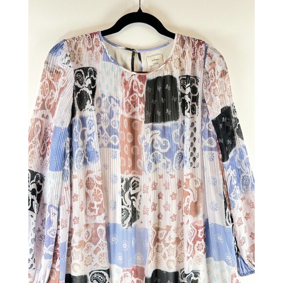 Wilfred Womens Dress Blue Daydreamer Mini Pleated Chiffon Tunic Patchwork Small - Picture 6 of 8